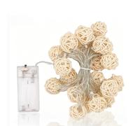 HERCHR Guirlande Lumineuse Féerique En Boules De Rotin, 2 Pièces De 9,84 Pieds, Alimentée Par Piles, 20 Guirlandes Lumineuses LED, éclairage Chaud Pour la Décoration de la Maison