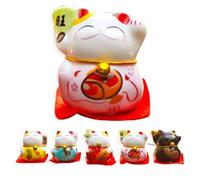 HERCHR Lot De 5 Mini Statues Maneki Neko, Ornements De Chat Porte-Bonheur, Statuette Chat Porte-Bonheur Chinois, Figurine De Chats Japonais De 4,1 X 3,6 Cm, Statue Feng Shui De Chat