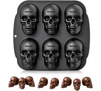 HERCHR Moule à gâteau en forme de tête de mort en silicone, 6 cavités, plaque de cuisson squelette 3D pour pizza, chocolats, crêpes, pudding, bonbons, ustensiles de cuisson d'Halloween