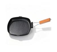 HERCHR Poêle à griller antiadhésive avec manche en bois pliant Poêle à gril carrée pour cuisinière à gaz et cuisinières à induction Poêle à griller pour steak