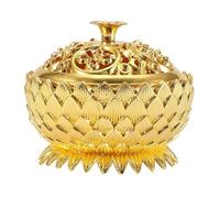 HERCHR Support de brûleur d'encens Lotus, Support de bâton d'encens de Bol d'insence en Zinc Antique avec Couvercle pour bâton/cône/Bobine d'encens 7X 5cm(Or)