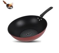 HERCHR Wok à fond plat, wok en fonte, woks légers en fonte, poêle à frire, woks de cuisson à fond plat, ustensiles de cuisine en fonte avec poignée pour soupe et ragoût (32 cm / 12,6 pouces)