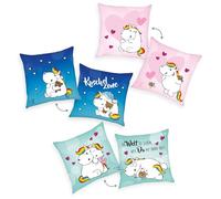 Herding Coussin, Pummel la Licorne, 40 x 40 cm, Lot de 3, Coussin Moelleux et Décoratif pour Enfants, 100% Polyester