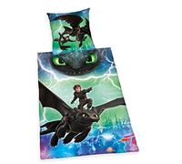 Herding DREAMWORKS DRAGONS Parure de Lit Réversible, Housse de Couette 140 x 200 cm, Taie d'Oreiller 70 x 90 cm, Coton/Renforcé