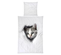 Herding Parure de Lit Chat, Young Collection, Taie d'Oreiller 80 x 80 cm motif réversible, Housse de Couette 135 x 200 cm, avec Fermeture éclair, 100% Coton/Renforcé