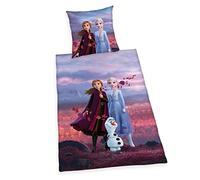 Herding Parure de Lit Disney La Reine des Neiges 2, Réversible, Taie d'Oreiller 80 x 80 cm, Housse de Couette 135 x 200 cm, Avec Fermeture Éclair Facile, 100% Coton/Renforcé