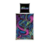 Herding Parure de Lit Dragon Neomachi, Taie d'oreiller 80 x 80 cm avec fermeture éclair et motif réversible, Housse de couette 135 x 200 cm, avec fermeture éclair, 100% coton/renforcé