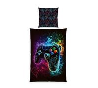 Herding Parure de Lit Gaming, Young Collection, Taie d’Oreiller env. 80 x 80 cm, Housse de Couette env. 135 x 200 cm, Avec Fermeture Éclair, 100% Polyester / Microfibre