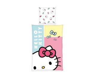 Herding Parure de Lit Hello Kitty, Taie d’Oreiller env. 80 x 80 cm, Housse de Couette env. 135 x 200 cm, Avec Fermeture Éclair et Motif Réversible, 100% Coton/Renforcé