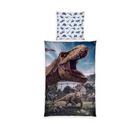 Herding Parure de Lit Jurassic World, Taie d’Oreiller env. 80 x 80 cm, Housse de Couette env. 135 x 200 cm, Avec Fermeture Éclair et Motif Réversible, 100% Coton/Renforcé