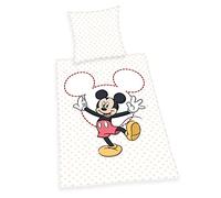 Herding Parure de Lit Mickey Mouse de Disney, Taie d'Oreiller 80 x 80 cm, Housse de Couette 135 x 200 cm, Avec Fermeture éclair facile à fermer, Coton, Twin