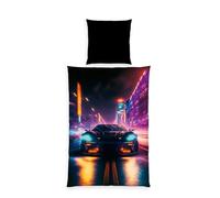 Herding Parure de Lit Neon Car, Young Collection, Taie d'Oreiller 80 x 80 cm motif réversible, Housse de Couette 135 x 200 cm, avec Fermeture éclair, 100% Polyester/Microfibre