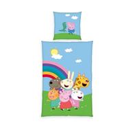 Herding Parure de Lit Peppa Pig, Taie d'oreiller 80 x 80 cm avec motif réversible, housse de couette 135 x 200 cm, Avec fermeture éclair, 100% coton/renforcé