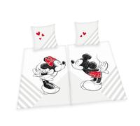 Herding Parure de Lit Pour Couples Mickey & Minnie Mouse, Disney, 2 x Taies d'Oreiller 70 x 90 cm, 2 x Housses de Couette 140 x 200 cm, avec Fermeture Éclair Facile, 100% Coton/Renforcé