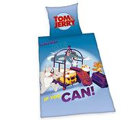 Herding Parure de Lit Tom & Jerry, Taie d'Oreiller 80 x 80 cm, Housse de Couette 135 x 200 cm, avec Boutons, 100% Coton/Linon