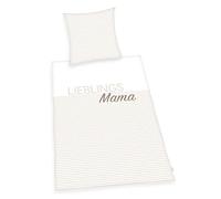 Herding Parure lit avec Inscription Lieblings-Mama, Housse Coussin env. 80x80 cm, Housse Couette env. 135x200 cm, avec Fermeture éclair Facile à Manipuler, 100% Coton, Renforcé 4459280050 Blanc/Beige