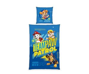 Herding Paw Patrol Linge de lit, taie d'oreiller 80 x 80 cm avec Motif réversible, Housse de Couette 135 x 200 cm, avec Patte de Boutonnage, 100% Coton