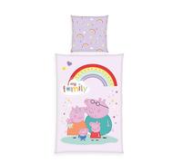 Herding Peppa Pig Ensemble de literie, Motif réversible, taie d'oreiller 70 x 90 cm, Housse de Couette 140 x 200 cm, avec Fermeture éclair, 100% Coton/renforcé
