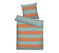 Herding Tom Tailor Housse de Couette, 60x80 cm + 140x200 cm, 100% Coton/renforcé, avec Motif réversible et Zip de qualité coloré, Bold Stripes Orange, Turquoise (Warm Coral & Fresh Sage)
