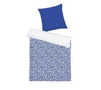 Herding Tom Tailor Housse de Couette, 70x90 + 140x200 cm, 100% Coton/renforcé, Motif Réversible et Fermeture Eclair Colorée, Organic Leaves Bleu, Blanc (Cobalt)