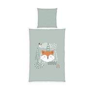 Herding Young Collection Ensemble de literie en Flanelle, Nordic Forest, taie d'oreiller 80 x 80 cm, Housse de Couette 135 x 200 cm, avec Patte de Boutonnage, 100% Coton/Flanelle