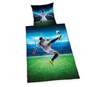 Herding YOUNG COLLECTION Parure de Lit Réversible, Football, Housse de Couette 135 x 200 cm, Taie d'Oreiller 80 x 80 cm, Coton/Renforcé