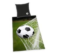 Herding Young Collection Parure de Lit Réversible, Motif Football, Housse de Couette 140 x 200 cm, Taie d'Oreiller 70 x 90 cm, Coton/Renforcé, Vert/Gris