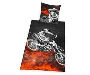 Herding YOUNG COLLECTION Parure de Lit Réversible, Motocross, Housse de Couette 135 x 200 cm, Taie d'Oreiller 80 x 80 cm, Polyester