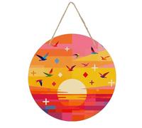 Here Comes The Sun Plaque circulaire en bois à suspendre avec motifs imprimés UV, décoration murale rustique minimaliste pour salon, chambre à coucher, cuisine, ferme