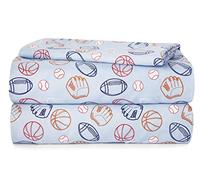 Heritage Kids Parure de lit 4 pièces Comprenant Drap Plat, Drap-Housse et 2 taies d'oreiller, imprimé Sport, lit Double, Bleu