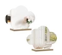 HERKINDNESS 2 Pièces Miroir Maquillage, Forme Irrégulière Petit Miroir, Acrylique sans Cadre Miroirs Organique, Miroirs de Table avec Base en Bois pour Chambre à Coucher, Hôtel