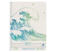 herlitz 50033478 Lot de 5 cahiers à spirale A4 70 pages quadrillées avec 2 marges Motif vague Green