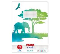 Herlitz Green Line Lot de 10 cahiers d'écolier Format A4 16 feuilles linéature 28 (quadrillé avec 2 bords) Motif éléphant