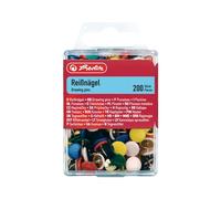 Herlitz Lot de 200 punaises Rondes, en métal recouvert de Plastique, Couleurs Assorties