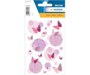 HERMA 15227 Lot de 26 autocollants en papier pour enfants, motif fleurs de papillon (26 autocollants, papier avec gaufrage argenté), autocollants permanents, étiquettes à motif pour filles et garçons,