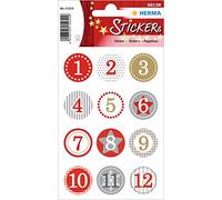 Herma Autocollants ronds 15254 – Lot de 24 paillettes, chiffres 1–24, Ø 2 cm, Noël
