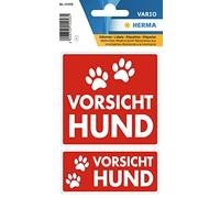 HERMA 15458 Lot de 2 autocollants « Vorsicht Hund » résistants aux intempéries 79 x 75 mm, 9 x 35 mm, petits, grands, étiquettes en film durable pour l'extérieur et l'intérieur