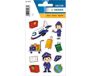 HERMA 15487 Stickers Enfant Pilote (33 Stickers Papier mat) Autocollant permanent Motif Étiquettes pour filles et garçons Multicolore, Pilot