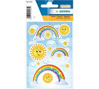 HERMA 15535 Lot de 15 autocollants d'été à paillettes arc-en-ciel avec motif soleil, nuages, arc-en-ciel, étiquettes pour enfants pour album photo, journal intime, album de poésie, scrapbooking,