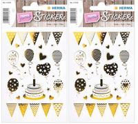 HERMA 15560 Creative Sticker Birthday Party Doré pour enfants, filles, garçons, mariage, anniversaire, cadeau, album photo, 22 autocollants, Alétoire (Lot de 2)