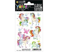 HERMA 15630 Lot de 13 tatouages temporaires licorne, autocollants à coller, faux tatouages avec motif papillons, autocollants pour anniversaire, carnaval, enfants, adultes