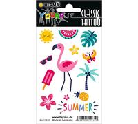 HERMA 15635 Lot de 13 tatouages temporaires autocollants à coller avec motif estival, glace, soleil, melon, tatouages pour enfants pour carnaval, enfants, adultes