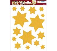 HERMA 15644 Lot de 15 autocollants décoratifs pour fenêtre de Noël, étoiles dorées, brillantes, décoration de fenêtre amovible avec motifs pour enfants, filles et garçons