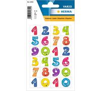 HERMA 15692 Chiffres autocollants de 0 à 9 en papier (20 x 20 mm) autocollants permanents avec visage amusant pour enfants, 48 étiquettes, multicolore