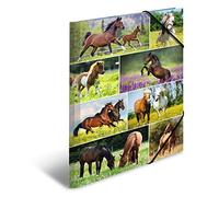 HERMA 19452 Lot de 3 chemises format A3 Animal Worlds Horse Meadow en carton pour enfants avec impression intérieure et bande élastique