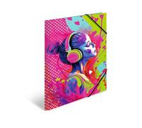 HERMA 19577 Music Girl Porte-documents A3 en carton pour enfant avec impression intérieure et bande élastique, robuste pour garçons et filles