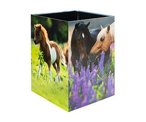 HERMA 19741 - Corbeille à papier rectangulaire pliable en carton robuste pour filles et garçons, pour chambre d'enfant, chambre à coucher, bureau, 15 l, Chevaux