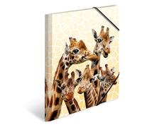 HERMA 19957 Lot de 3 porte-documents A4 animaux exotiques girafe amis en plastique pour enfants avec impression intérieure et bande élastique