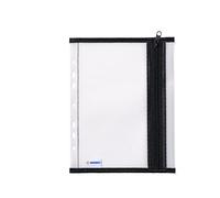 Herma 20029 Pochette de classeur A5 avec Fermeture éclair Noire Transparente, Grande Poche Transparente et perforée avec Fermeture éclair, Sac de Rangement pour Documents, Documents