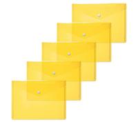 HERMA 20052 Lot de 5 porte-documents A5 transparents jaunes, petites pochettes transparentes avec bouton pression, enveloppes en plastique pour l'école, l'université, le bureau, les voyages